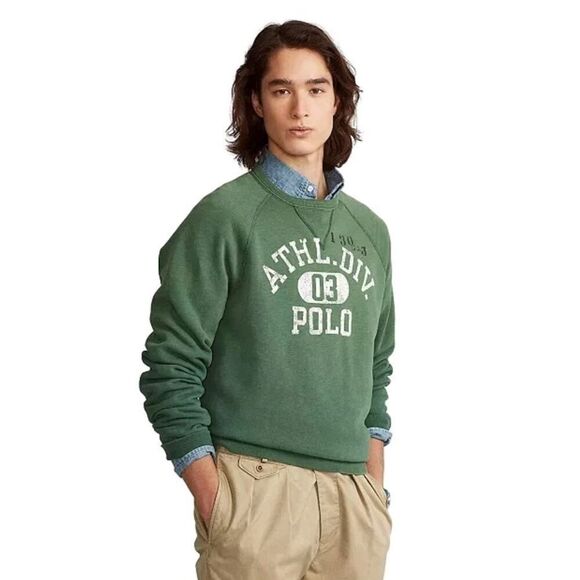 Polo Ralph Lauren Athletic Division RL 1967 Green Distressed Sweatshirt Medium - Picture 1 of 11